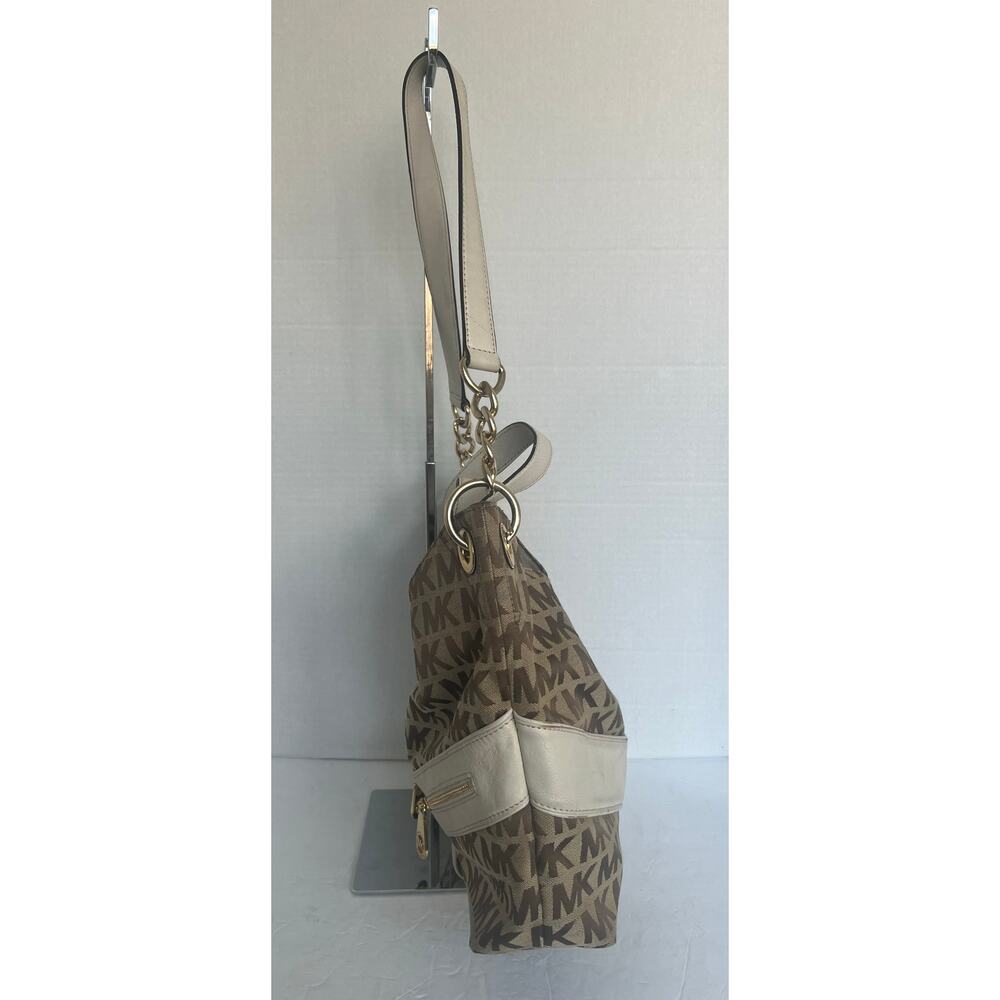 Michael‎ Kors Signature Brown Canvas with White Leather Shoulder/Hand Bag Purse - Picture 3 of 16